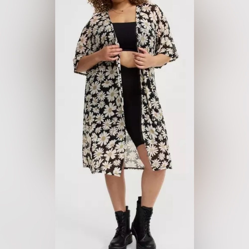 Black Floral Kimono Cover-Up